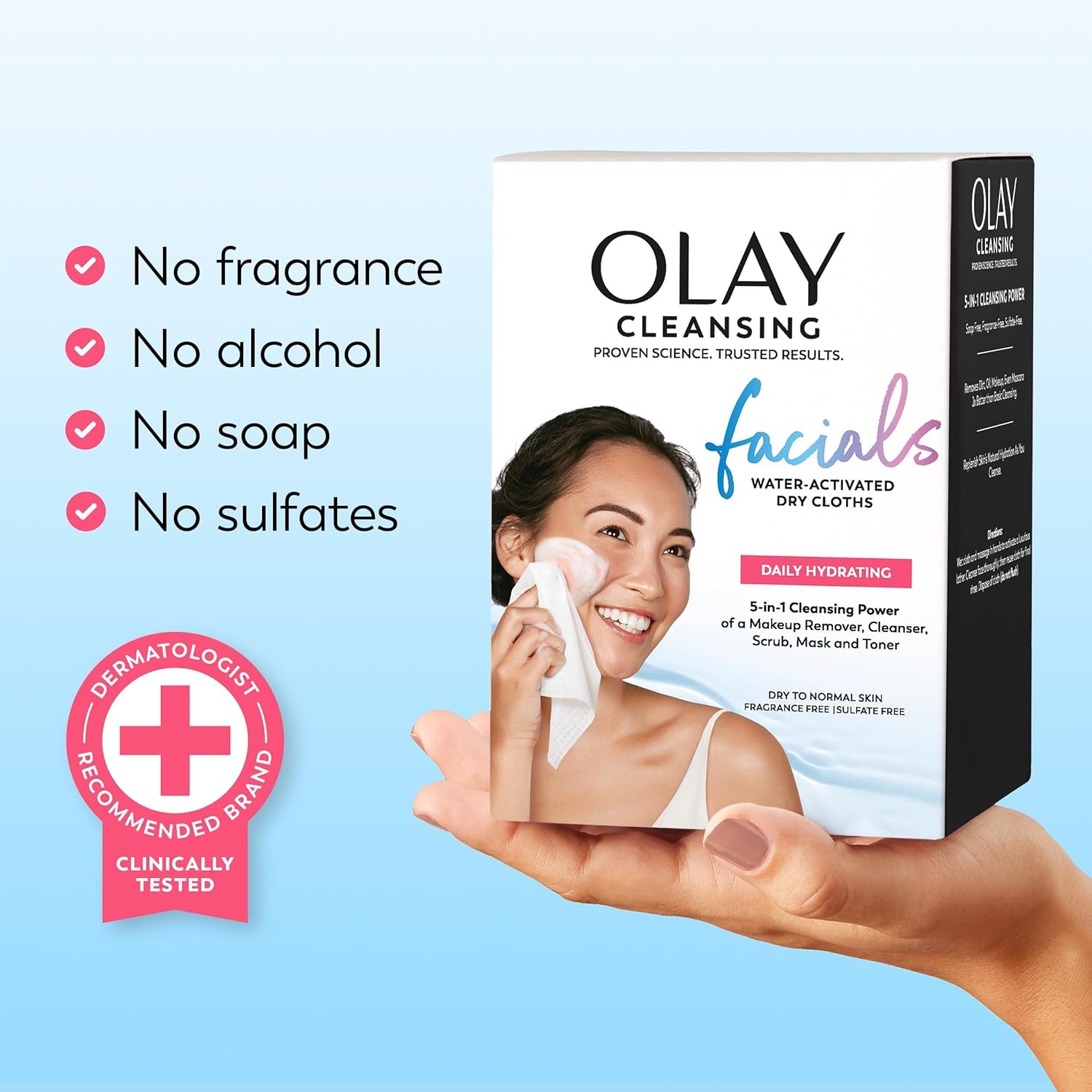 Daily Facials, Daily Clean Makeup Removing Facial Cleansing Wipes, 5-In-1 Water Activated Cloths, Exfoliates, Tones and Hydrates Skin, 66 Count