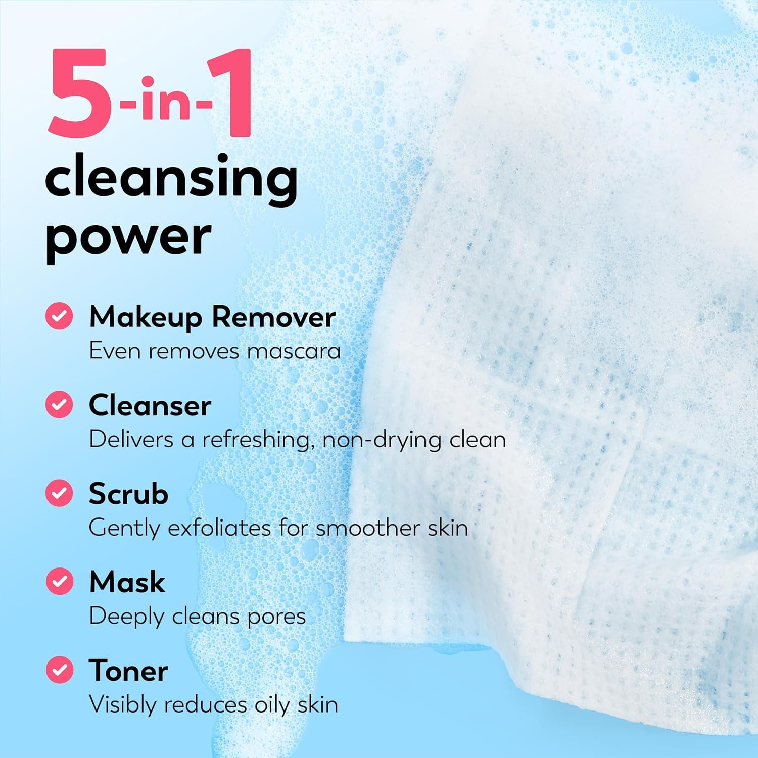 Daily Facials, Daily Clean Makeup Removing Facial Cleansing Wipes, 5-In-1 Water Activated Cloths, Exfoliates, Tones and Hydrates Skin, 66 Count