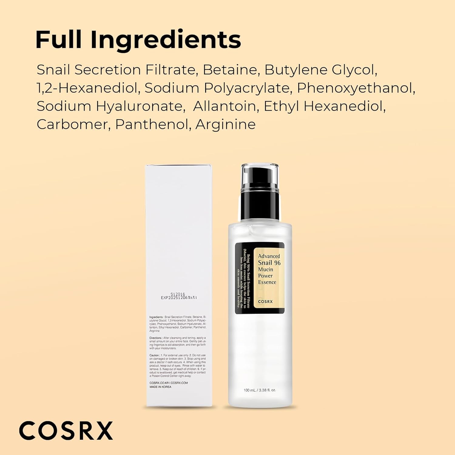 Snail Mucin Repairing Serum 100Ml, Hydrating Serum for Face with Snail Secretion Filtrate for Dull Skin & Fine Lines, Korean Skin Care