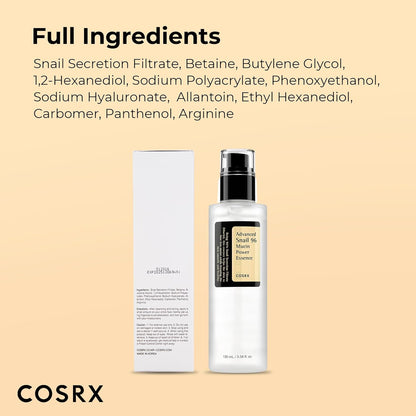 Snail Mucin Repairing Serum 100Ml, Hydrating Serum for Face with Snail Secretion Filtrate for Dull Skin & Fine Lines, Korean Skin Care